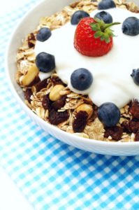 breakfast bowl with cereal and fruit