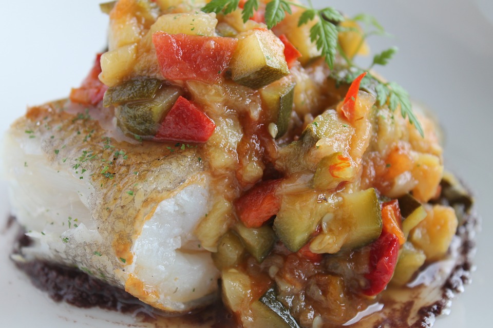 Fish with Ratatouille & Chickpea Mash